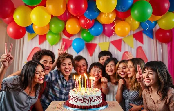Friends celebrating at a colorful birthday party